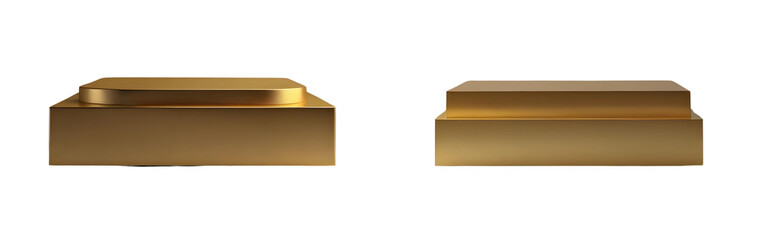 gold, square podium for product presentation, showcase stage for product display, transparent background
