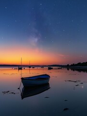 boat against the background of the starry sky.