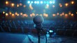 © Bijac - spotlighted solo microphone dramatic auditorium stage with blurred audience background performance photography