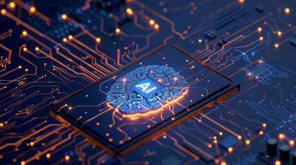 Fototapete - 3d conceptual illustration of an artificial intelligence brain with integrated advanced circuitry