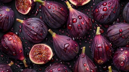 Top view of fresh figs with water droplets.