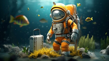 A photo of a 3D character with a suitcase