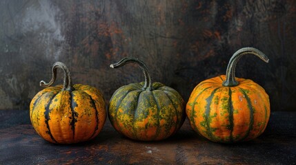 Canvas Print - Small decorative pumpkins displayed on a dark backdrop as isolated items