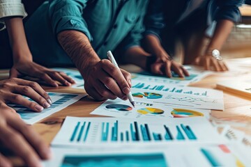 Leinwandbilder - a group of people sitting around a table with papers and pens, A gathering of individuals seated at a table, equipped with papers and pens.