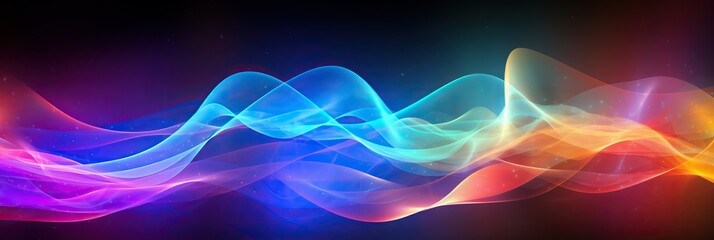 Leinwandbilder - a colorful wave of light on a black background, A decorative wall adorned with an intricate design of crisscrossing lines.