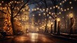 © SaroStock - a snowy night with a row of street lights, On a night dusted with snow, there stood a line of streetlights.