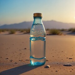 Bottle of drinking water stand in desert, a bottle of clean drinking water