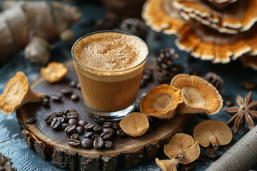 Wall Mural - chaga mushroom variety with coffee. Alternative healthy coffee blend