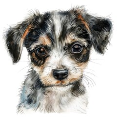 Wall Mural - Ultra realistic watercolor style illustration of puppy, high detailed, close up, isolated on white