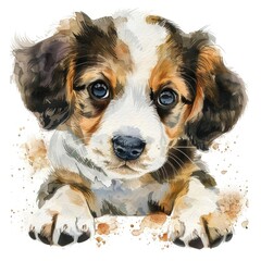 Wall Mural - Ultra realistic watercolor style illustration of puppy, high detailed, close up, isolated on white