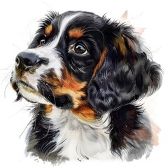 Wall Mural - Ultra realistic watercolor style illustration of puppy, high detailed, close up, isolated on white