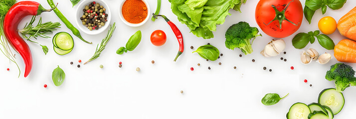 Cooking background a set of fresh vegetables and spices on a white background, home cooking concept