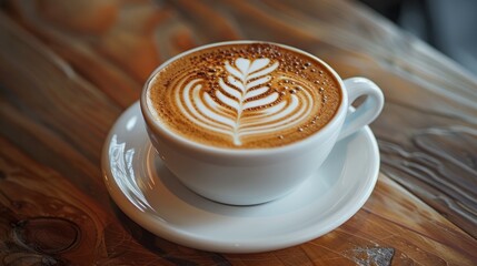 Warm cappuccino served in a white cup