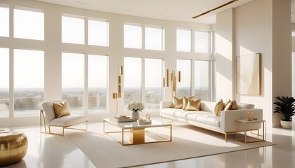 Wall Mural - white and gold theme interior modern minimalism photo realism