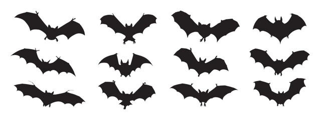 Halloween black bat silhouettes set  isolated on white background. Black Bat vector Illustration. Black Bat art work.
