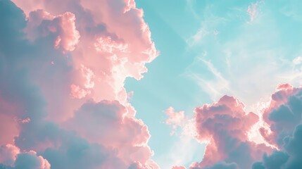 Wall Mural - Pink Clouds on a Blue Sky, Dawn Hues, Baby Pink, Soft Light - Wallpaper, Background