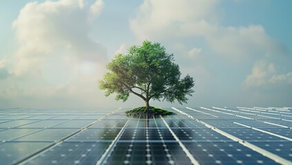 Renewable Energy Concept: Tree on Solar Panel