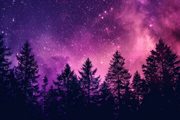 Poster - A purple sky with a few trees in the background