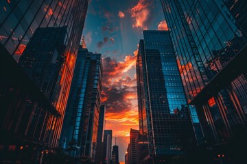 Poster - A city skyline with a beautiful sunset in the background