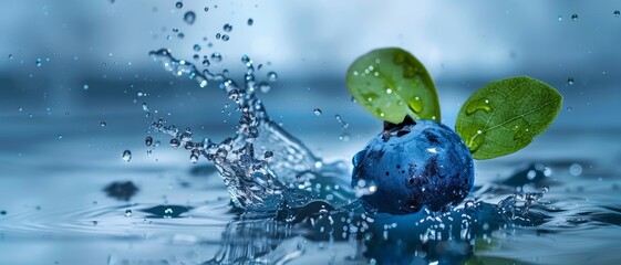 Poster - Blueberry and water splash. captured with highspeed photography as they break through the waters surface. 