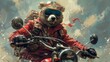 © DZMITRY - The street rider slogan with the bear doll leaned over the motorcycle is a modern illustration