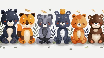 Wall Mural - Modern illustration showing a love slogan and adorable animal dolls