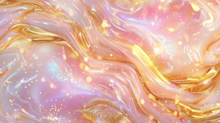 A gold and pink fabric with glittery particles on it