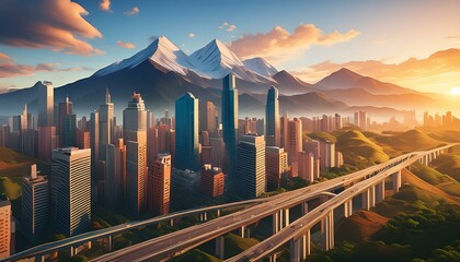 Wall Mural - sunset in the mountains