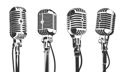 Wall Mural - Retro microphone logo and vector with microphone new style icon