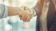 © AI Lab - Happy businessman and businesswoman shaking hands at group board meeting Professional business executive leaders making handshake agreement successful company trade partnership handsha : Generative AI