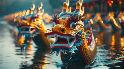 Wall Mural - Festive paddles: dragon boat festival - immersing in the vibrant traditions, exhilarating races, and cultural richness of this ancient Chinese celebration honoring Qu Yuan's legacy.