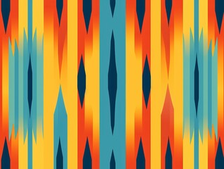 Wall Mural - Vibrant geometric pattern with bold colors, featuring symmetrical shapes and a dynamic blend of hues, perfect for backgrounds and designs.