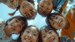 © Pro Hi-Res - Group of happy children smiling outdoors in a circle during summer day.