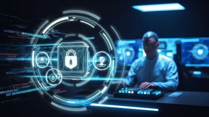Digital cybersecurity and network protection abstract representation of a digital fortress guarding an intricate web of networks