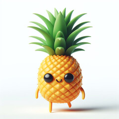 Wall Mural - 3D funny pineapple cartoon isolated on white background. Fruit and agriculture for a healthy diet