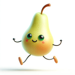 Wall Mural - 3D funny pear cartoon isolated on white background. Fruit and agriculture for a healthy diet