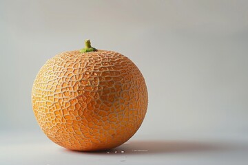 Wall Mural - A cantaloupe is placed on a white surface in this image