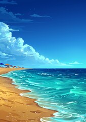 Wall Mural - Serene Tropical Beach with Azure Waters, Golden Sand, and Blue Sky - Perfect Summer Vacation or Relaxing Outdoor Getaway Destination