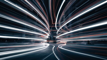 A high-speed fast internet light beam cutting through a surreal abstract space, with intricate details and vibrant colors