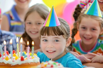 Child's birthday party celebration with cake and candles