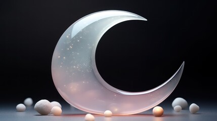 Wall Mural - Shiny crescent moonstone shaped and gemstones. moonstone. gemstone. gem. luna rock.