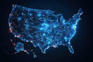 Wall Mural - Digital map of america network connectivity created with generative ai