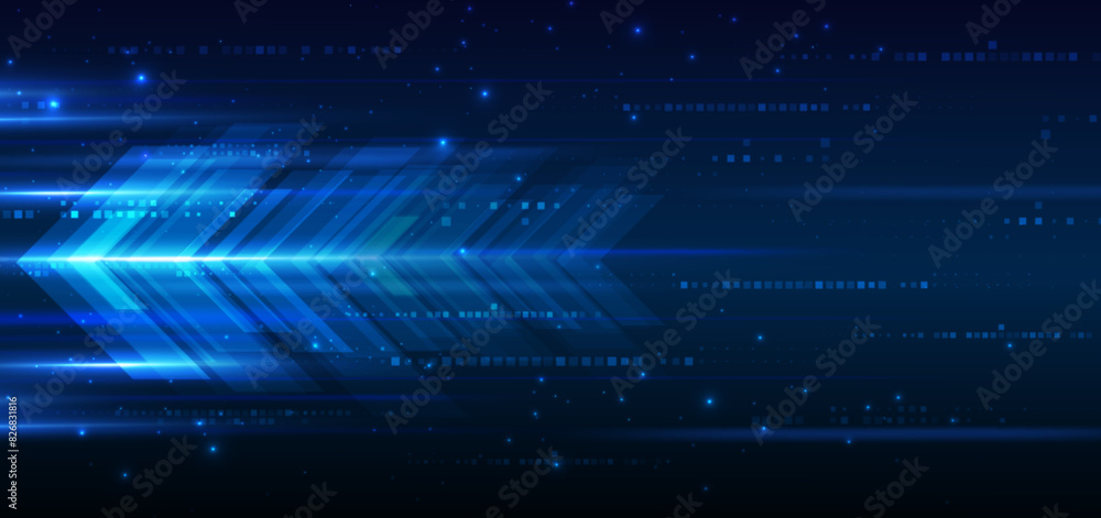 Abstract technology futuristic glowing arrow lines neon blue light ray ...