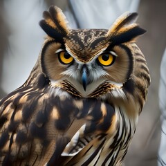 Canvas Print - Close up of an owl with striking yellow eyes, perched on a branch5
