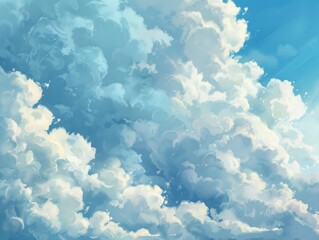 Wall Mural - A painting of a blue sky with white clouds