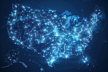Wall Mural - Digital map of america network connectivity created with generative ai
