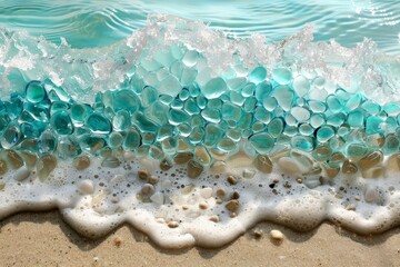 Wall Mural - ocean waves made of glass crashing on a beach, wallpaper, background