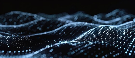Canvas Print - technology digital wave concept beautiful motion waving dots texture with glowing defocused particle