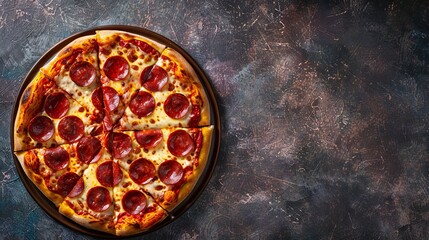 Wall Mural - Pepperoni cream cheese pizza with beef for national pizza party day background concept with copy space area 