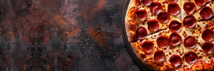 Wall Mural - Pepperoni cream cheese pizza with beef for national pizza party day background concept with copy space area 